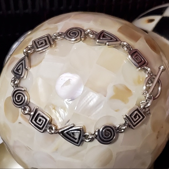 Silpada 925 Silver Geometric Design Bracelet with Safety Chain RARE - Picture 8 of 16